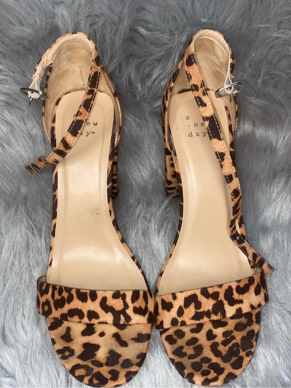 a new day Leopard Print Block Heel Ankle Strap Sandals - Tan & Black